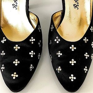 Vintage Rayne London satin/crystal d’orsay evening sho…